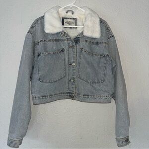 Women's Denim Jacket with White Sherpa Collar